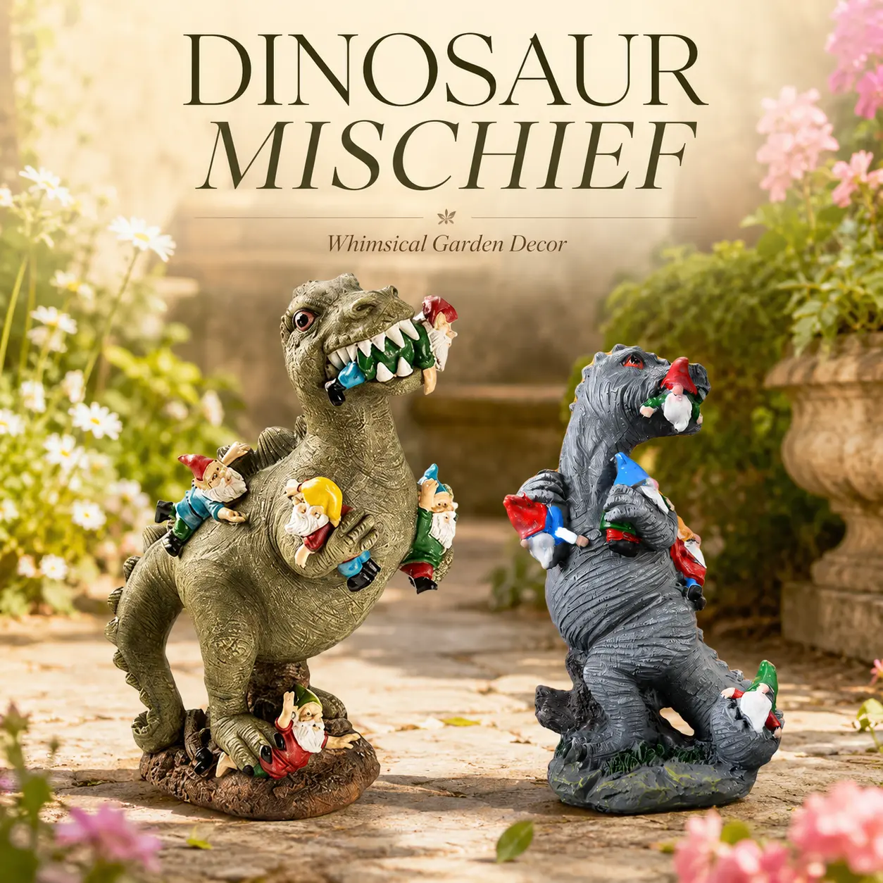 Dinosaur-themed garden decorations, creative cute gnome and dinosaur garden decor, resin craft, home garden decoration, garden gnome statues sports event souvenir