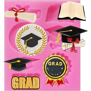 Silicone Chocolate Candy Molds 7 Cavities Graduation Fondant Tools for Cake Cupcake Topper Decorations Grad Cap Diploma Class of 2026 Party Favors