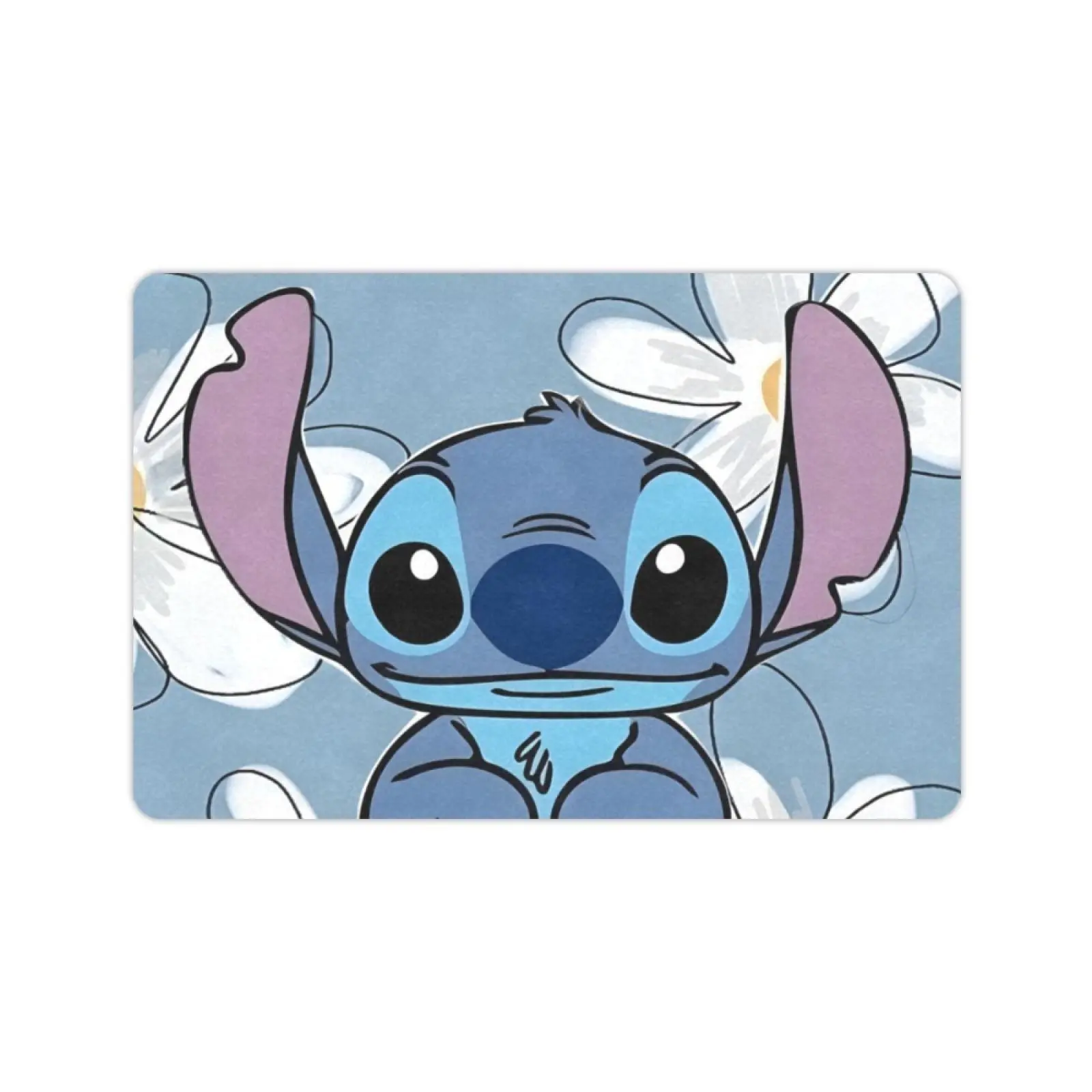 DISNEY CLASSIC Cute Stitch Floral Print Doormat, Non Slip Low Profile Floor Rug, Cartoon Anime Indoor Outdoor Entrance Mat for Home Bedroom Decor