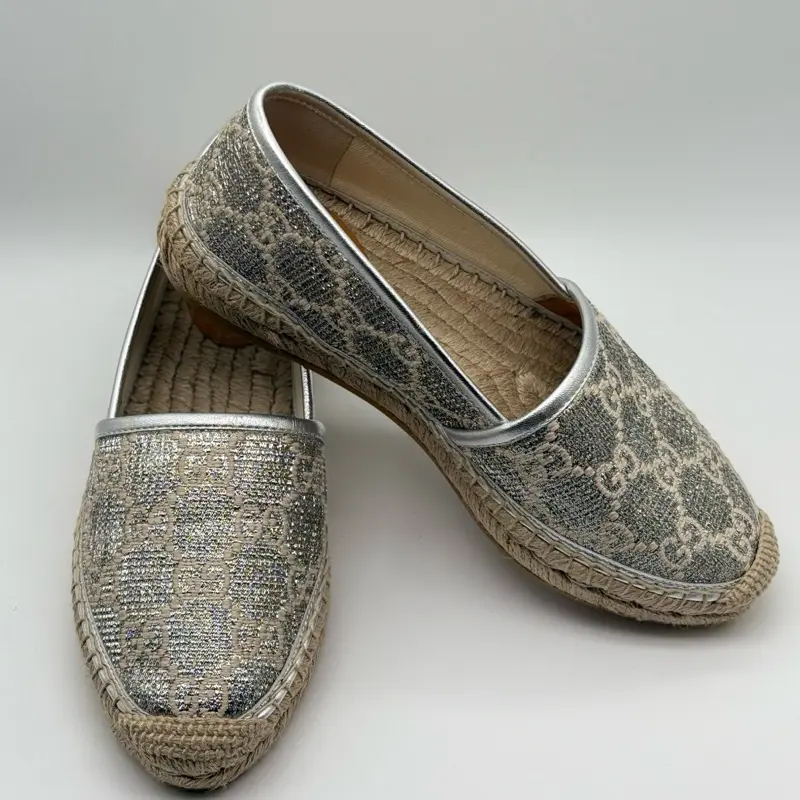 Pre owned Gucci Gucci Lame Nappa GG Monogram Espadrilles size 6 1/2