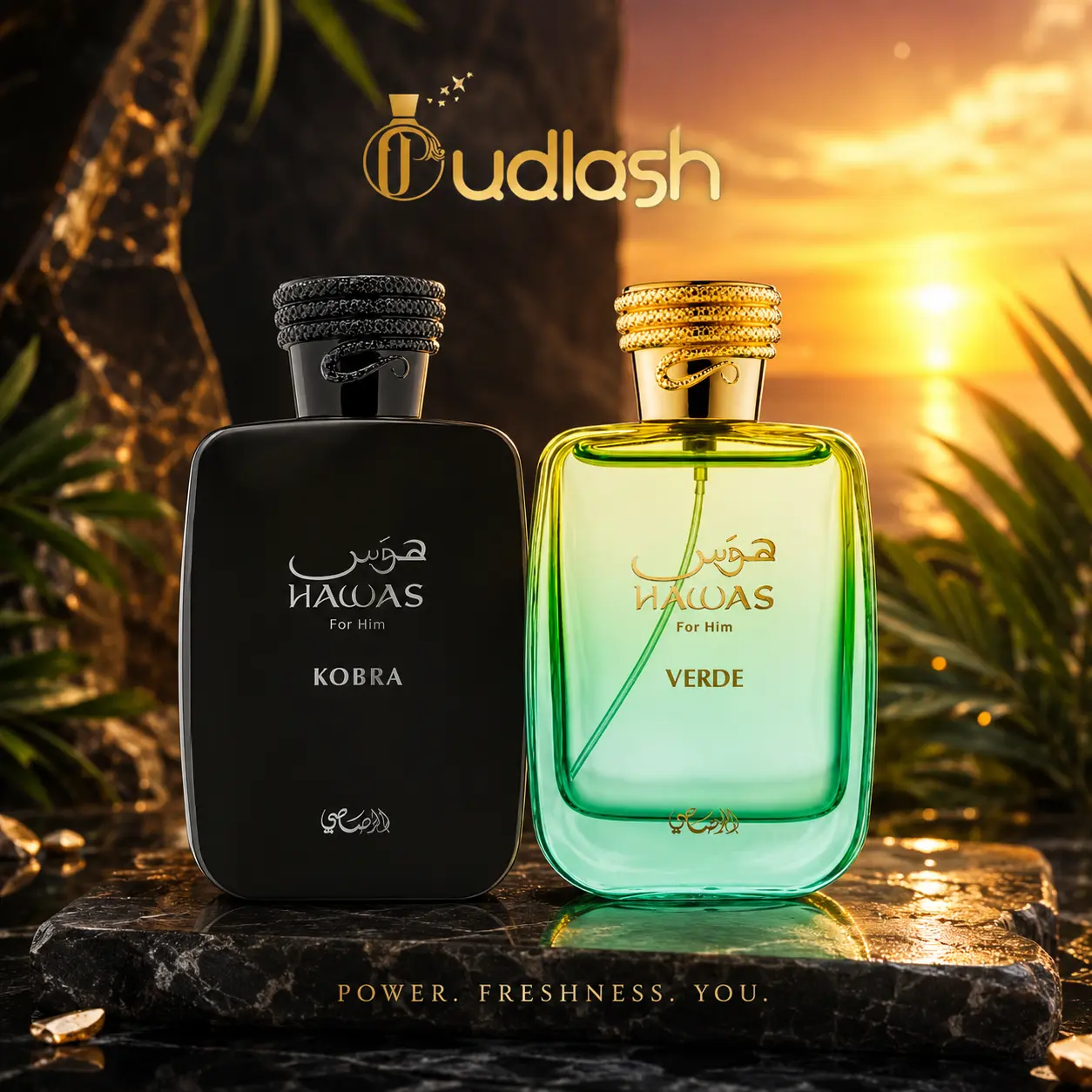 Oudlash Bundle | Rasasi | Hawas | Kobra + Verde | Men's Fragrance | 100 ML 3.4 OZ | Eau De Parfum | Lemon - Citrus & Aromatic Notes