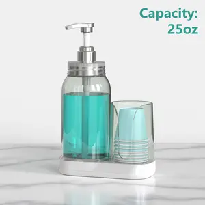 Mouthwash Dispenser with Cups Holders and Pumps, Mouthwash Dispenser for Bathroom House Decor Bottle Container