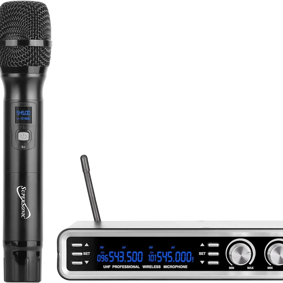 Supersonic SC-930UHF Durable Dual Channel UHF Wireless Microphone System, 2 Handheld Mics, Carrying Case, Audio Equipment, Aluminium