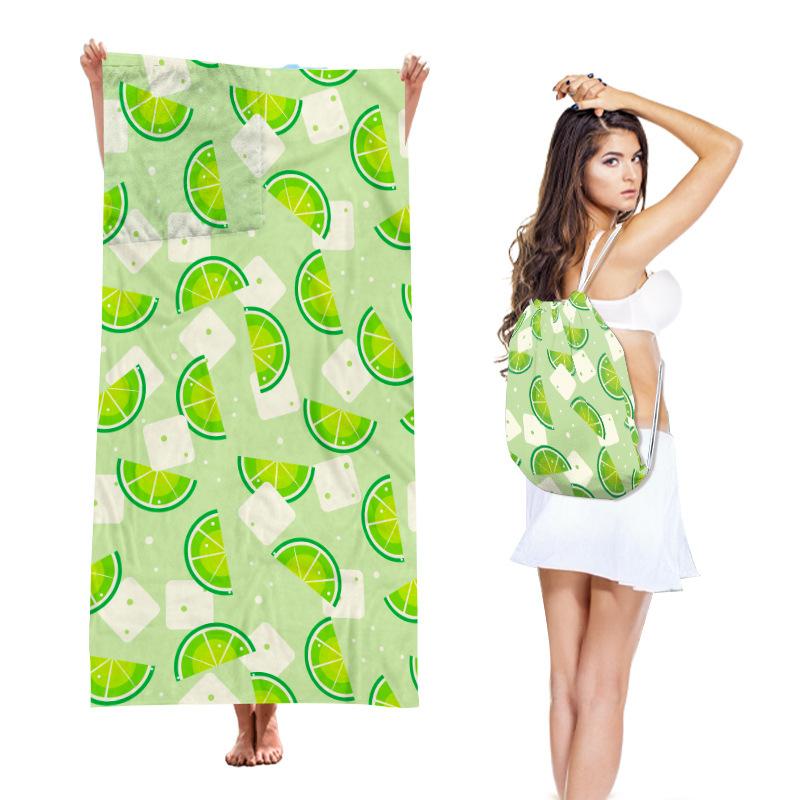 Two-in-One Beach Towel Backpack, Foldable Beach Towel Storage Bag, Microfiber Printed Beach Towel Yarn