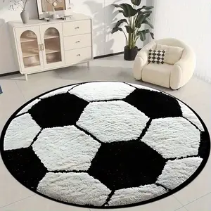 A football round carpet, sports-style game area, non-slip floor mat, black and white contrast flocking carpet, e-sports room personalized floor mat, interesting home carpet, suitable for living room, bedroom, office decoration, machine washable carpet