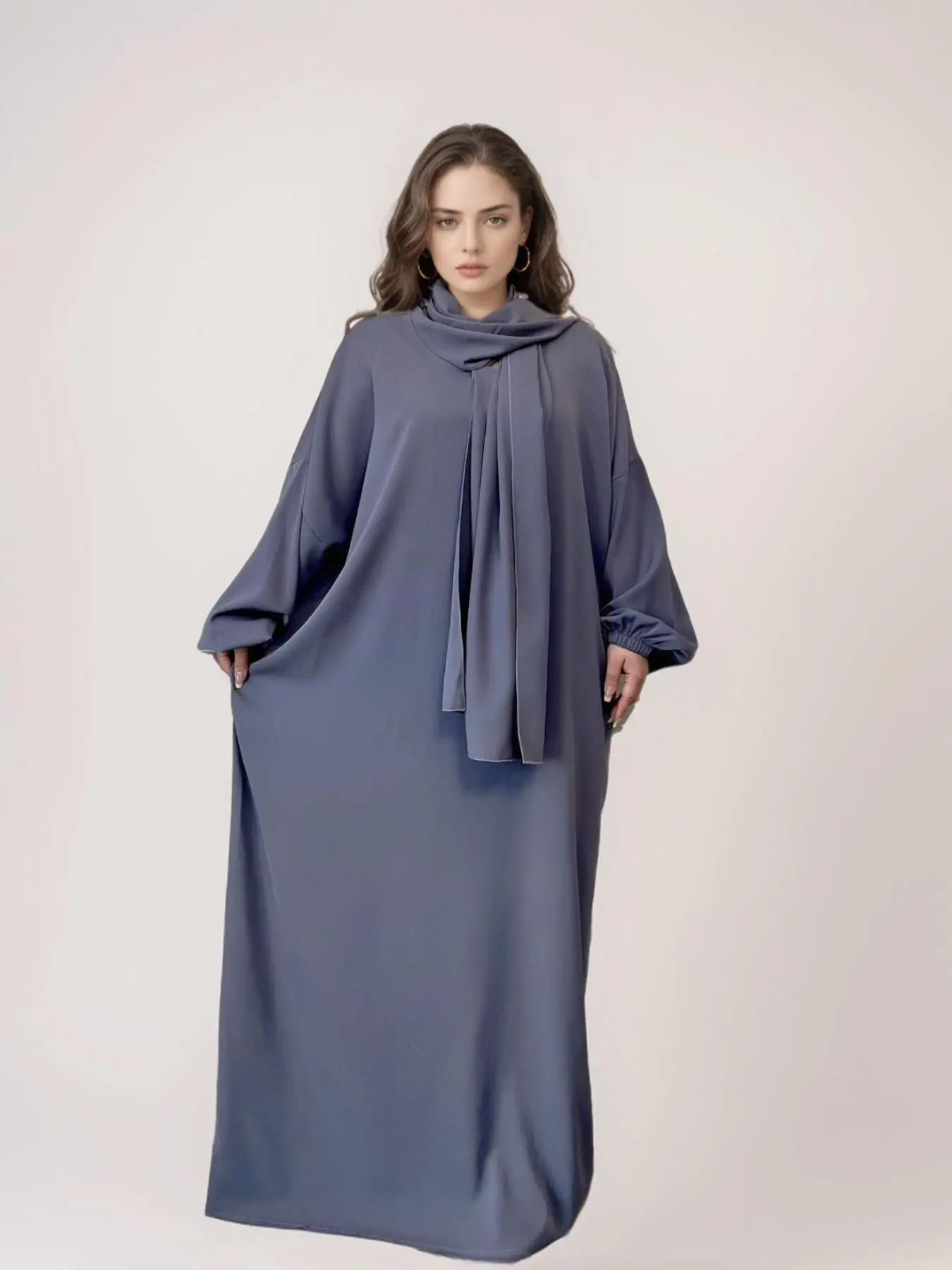 Women's Solid Color Batwing Sleeve Arabian Hooded Dress, Elegant Modest Long Sleeve Muslims Maxi Dress for Daily Wear, Ladies Clothes for All Seasons, Classy Modest Dresses, Modest Style Dress, Muslim Women Gowns, Tunic Dress, Maxidresses