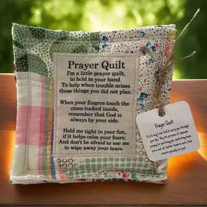 2-Pack Handmade Pocket Prayer Quilt with Cross Inside, Christian Sympathy Gift, 4.16 x 3.96 Inches