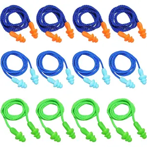 12 Pairs Corded Ear Plugs Soft Silicone Reusable Earplugs Noise Cancelling for Hearing Protection, Sleeping (Combo 12)