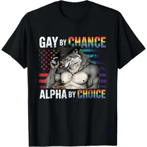 100% Cotton Printed Street-Style T-Shirt Gay By Chance Alpha Choice Funny Meme Wolf Alpha LGBTQ T-Shirt