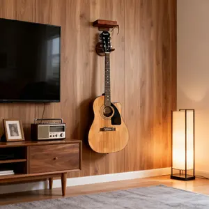 Wooden Guitar Wall Mount Rack with Storage & Pick Holder, Acoustic Guitar Organizer, Perfect Gift for Birthday, Valentine's Day, Thanksgiving