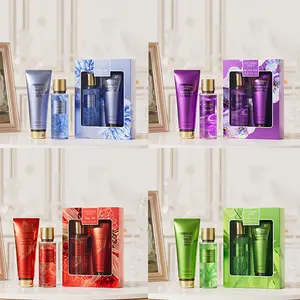 Victoria Anna Large Box 4 Pcs Body Spray & Lotion Set Long Lasting Scented Fragrance Mist and Moisturizing Lotion Duo for All-Day Freshness Perfect Skincare Gift for Her Cosmetic Aroma Blue Wind Chime