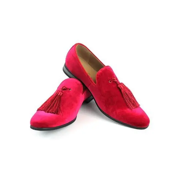 Mens Red Velvet Tassel Dress Slip On Loafers Dress Shoes Party Prom Wedding By AZARMAN