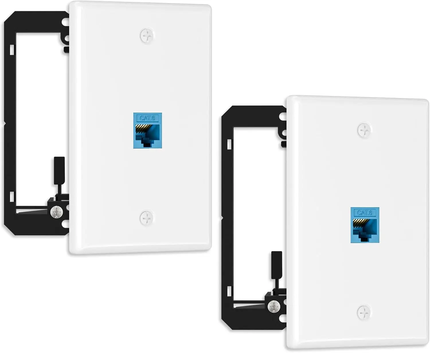 FGB 2-Pack Cat6 Ethernet Wall Plate, 1-Port Keystone+Bracket, Blue | 1000Mbps, 1-Port Keystone Wall Plate with Bracket + CAT6 RJ45 Coupler, Female to Female RJ45 Wall Plate, PoE