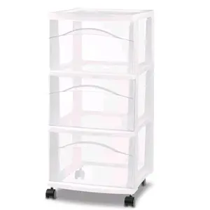 3 Drawer Medium Cart White - Plastic Storage Drawers, Portable Utility with Casters