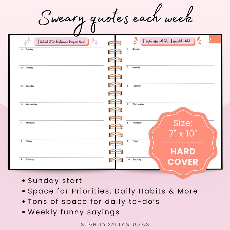 2026 F*ck It Planner for Tired-Ass Women - Funny Daily & Monthly Planner with Budget and Mood Trackers, 60+ Sarcastic Quotes, 110 Full-Color Pages, Hard Cover, Gold Spiral Binding