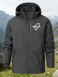 Men's High-Quality Motorcycle Hooded Jacket, Spring & Fall New Letter Print Zip Pocket Bomber Jacket, Casual Fashion Outdoor Sports Coat