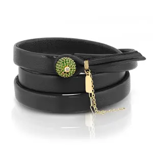 The IMPERATRICE 14k Gold Tsavorite Diamond Leather Bracelet