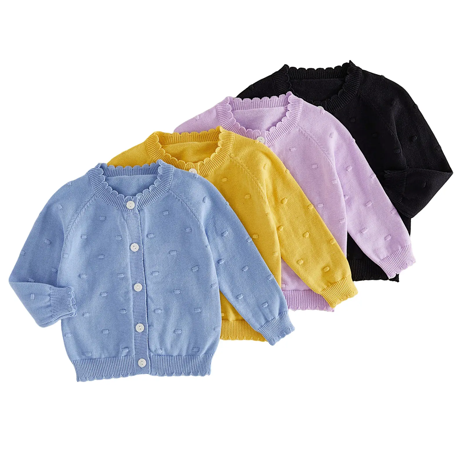 Toddler Girl's Knitting Cardigan Sweater - Long Sleeve, Scalloped Edge, Button-Down Knit Top for Daily Wear (0-6 Months)
