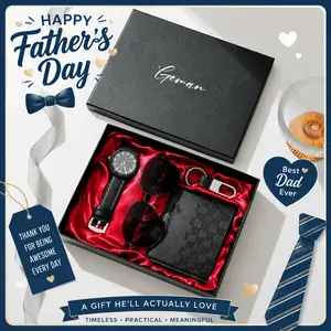 Father's Day Gift: Men's Luxury Gift Box Set (7-Piece) — Watch, Sunglasses, Pen, Keychain, Belt, Wallet — The Premier Choice for Holidays and Birthdays
