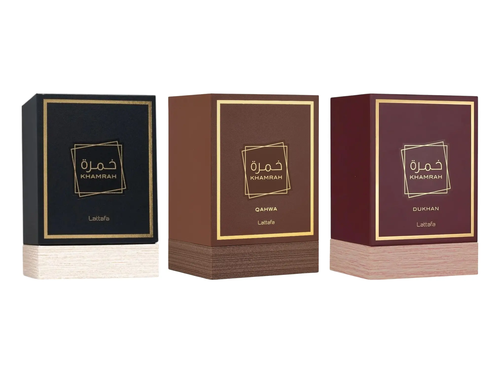 (3pc Bundle Pack) Khamrah + Khamrah Qahwa + Khamrah Dukhan by Lattafa EDP Spray, 3.4oz