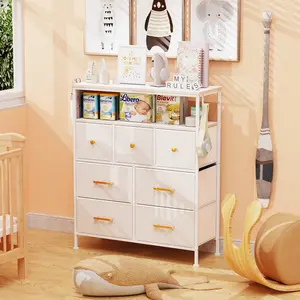 Dresser for Bedroom, White Dresser TV Stand for Bedroom, Wide Chest of Drawers for Hallway, 7 Fabric Drawers for Living Room and Entryway, Easy to Assemble