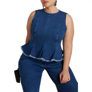 ELOQUII Women's Plus Size Denim Peplum Top