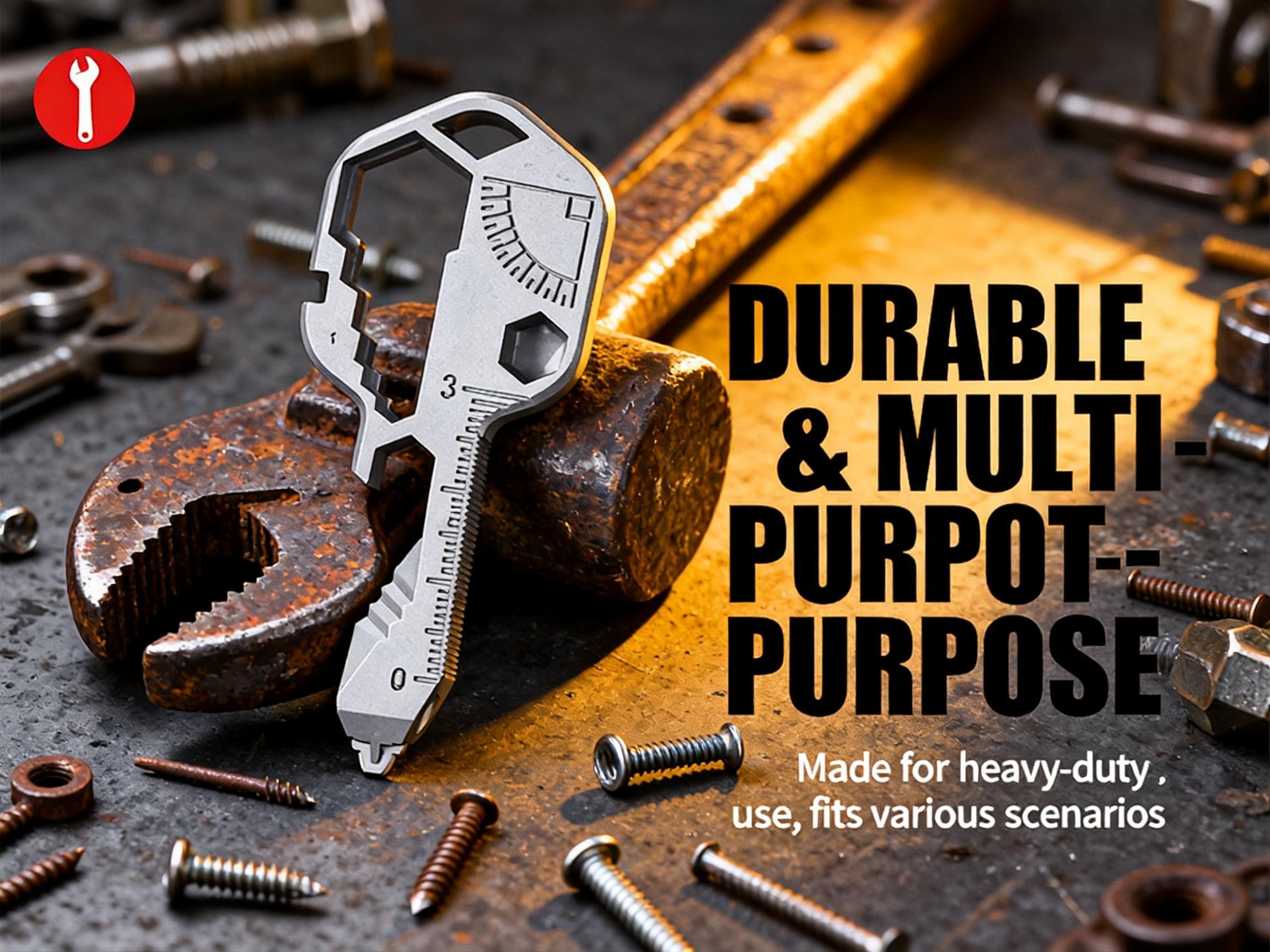 Key Shaped, Pocket Multi-Tool, 16-in-1, Small Utility Kit, Lightweight Stainless Steel, EDC Gear, Portable, Durable, Ultimate Survival Tool, Camping Essentials, Gift for Men