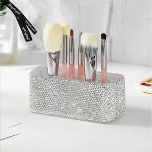 Luxurious Acrylic Makeup Brush Holder, Multi-Pocket Transparent Eyeliner Pencil Organizer, Elegant Display Rack for Cosmetics, Desktop Makeup Organizer
