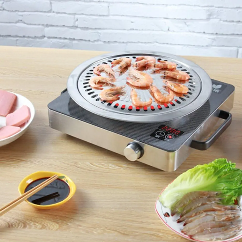 BBQ Plate,Smokeless Indoor Stainless Steel Non-stick Roasting Round Barbecue Grill Pan For Indoor Outdoor Camping BBQ, Cooking Delicious Roasting Food