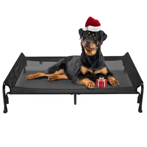 Veehoo Cooling Elevated Dog Bed - Guardrail & Slope Headrest Design, Breathable Teslin Mesh with Non-Slip Feet, Washable Christmas Gift for Pet Lovers