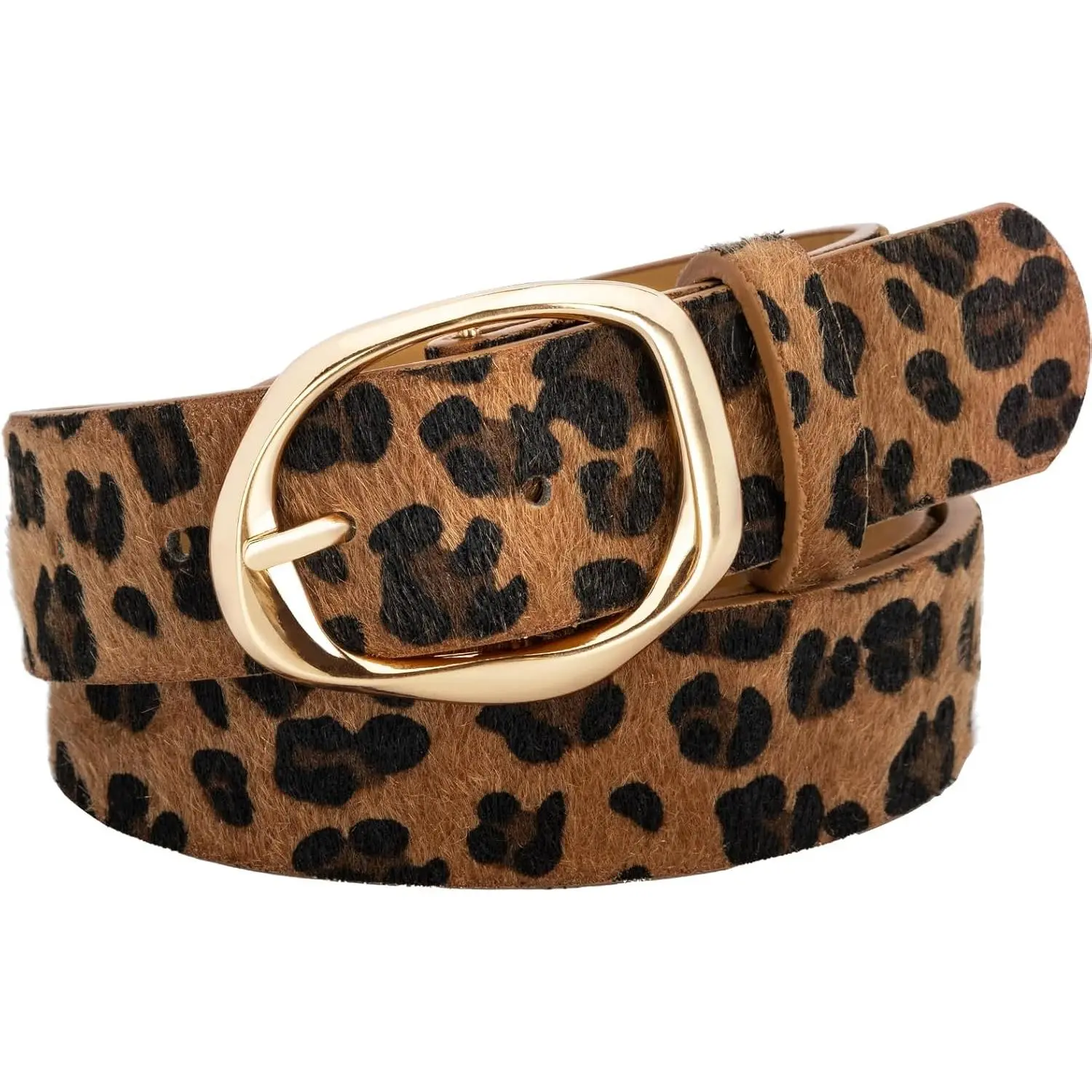 Women’s Leopard Print Leather Belts for Women, Cheetah Print Belt with Gold Buckle, Width 1.46"