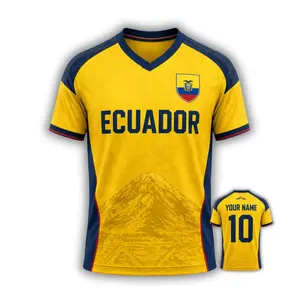 [Custom Name & Number] Ecuador Football Shirt V1, Personalized Jersey, Custom Soccer Top for Ecuador Fans, Men's V Neck Full Print 3D Short Sleeve T-shirt (Made in USA)