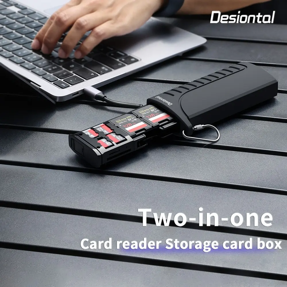 Desiontal Dk10 Card Reader Lightweight Pocket Design, Multi-Type Compatible, USB C SD Card Reader for Android, Can Be Used as Storage Box for Easy Portability, USB Ports, Dual Usb Input
