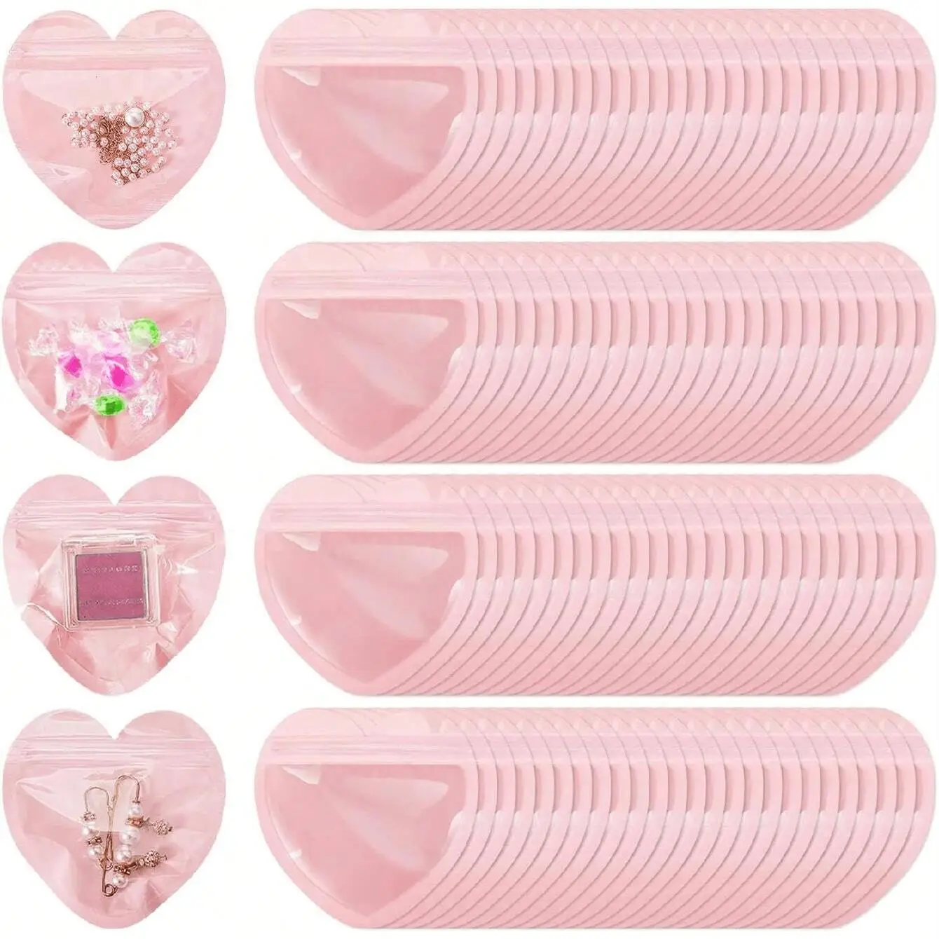 Heart Shaped Packaging Bag, 20pcs/set Transparent Resealable Bag, Cute Treat Bag for Business Wedding Birthday Festival Party Favor Supplies