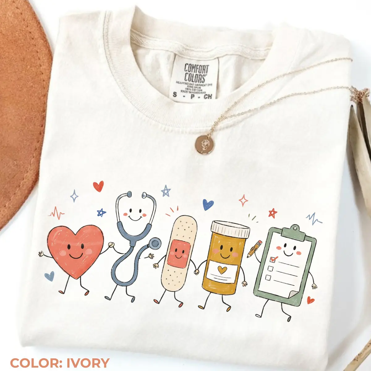 Nurse Doodle Colorful Nurse Shirt, Cute Nurse Characters Graphic Tee, Heart Stethoscope Comfort Colors T-Shirt, Nurse Life Gift