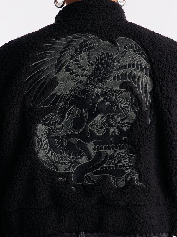 Eagle Skull Sherpa Jacket - Black