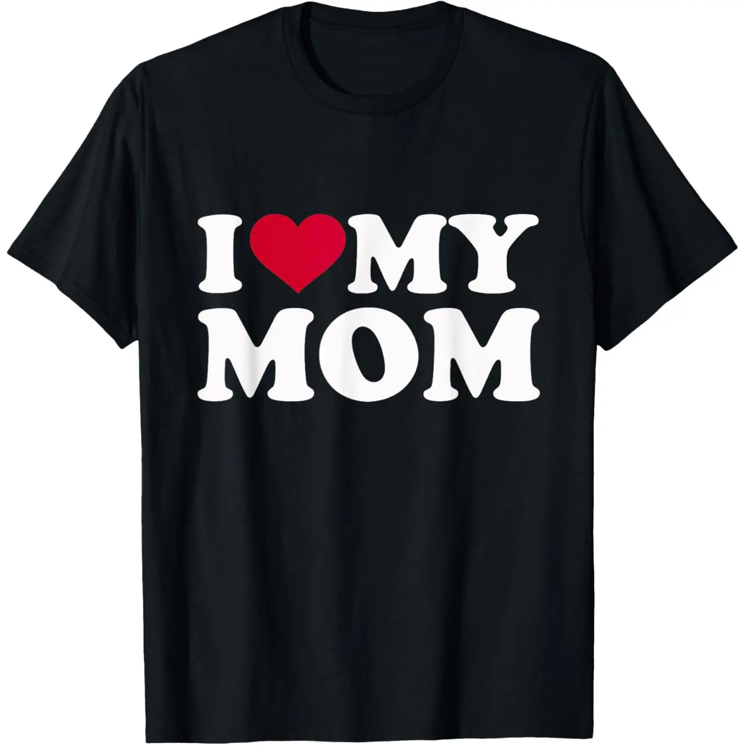 Men's Classic Cotton Short-Sleeve Round Neck T-Shirt - Lightweight Casual Menswear Top with "I Love My Mom" Heart Text Print, Breathable Fabric, Sturdy Hem, Ideal Mom Gift