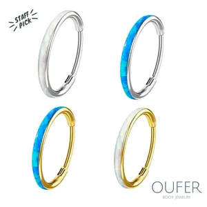 OUFER BODY JEWELRY 20G Unisex Opal Stone Hinged Segment Hoop Body Jewelry, Easy Insertion Daily Wear for Nose Piercing, Helix & Cartilage Piercings, Multi-Size 5mm-12mm, Nose Rings