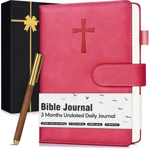 Leather Christian  Journal for Women, Prayer Journal for Scripture Study, Daily Devotional, Undated Church Notes Notebook,  Religious Faith Gifts for Pastor, Graduation, Baptism, Magenta