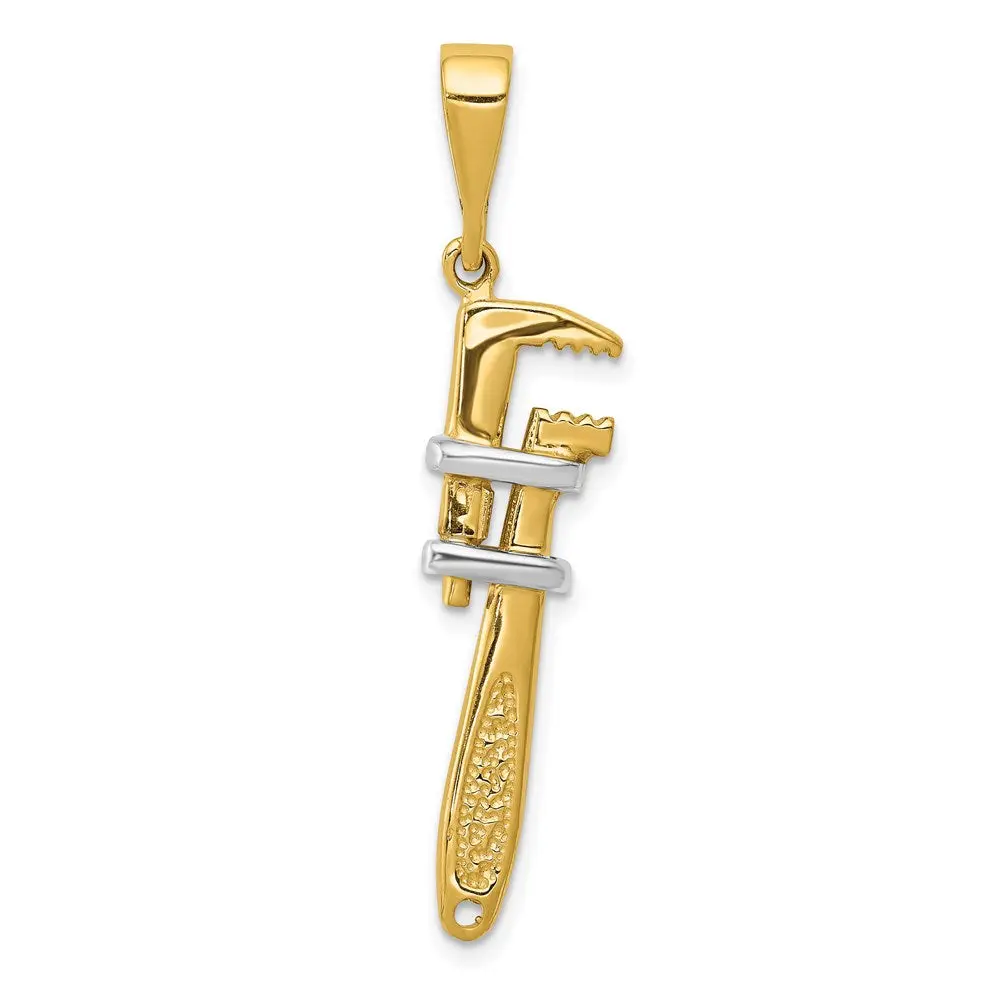 14k Yellow & Rhodium 10 mm  3-D Pipe Wrench Charm (3.07 grams)
