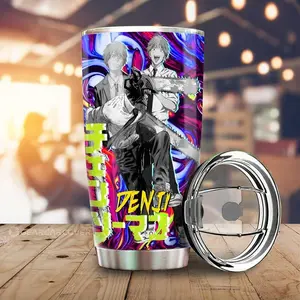 [New Anime Drinkware - Sale Up To 35%] Denji Tumbler Cup, Chainsaw Man Anime Car Accessories, Chainsaw Hero Travel Mug, Shonen Manga Drinkware, Anime Fan Gift