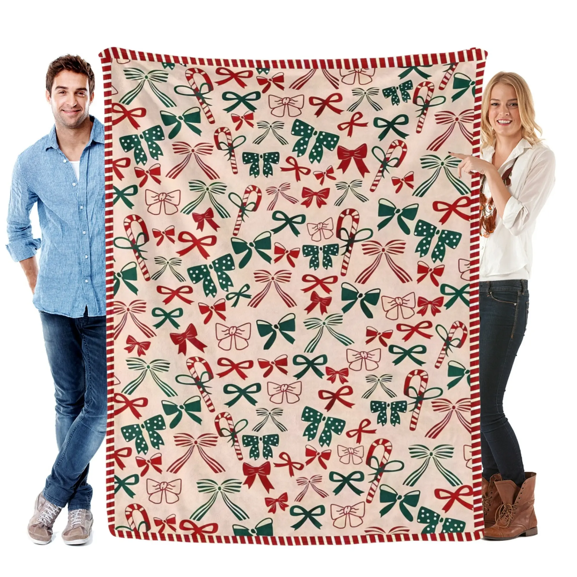 Kringle Express Holiday Blanket, Christmas Printed Border Fleece Sofa Throw for Bed and Living Room, Winter Decor with Festive Pattern Style, Cozy Movie Night Accent, Seasonal Gift for Families, Kids and Holiday Hosts