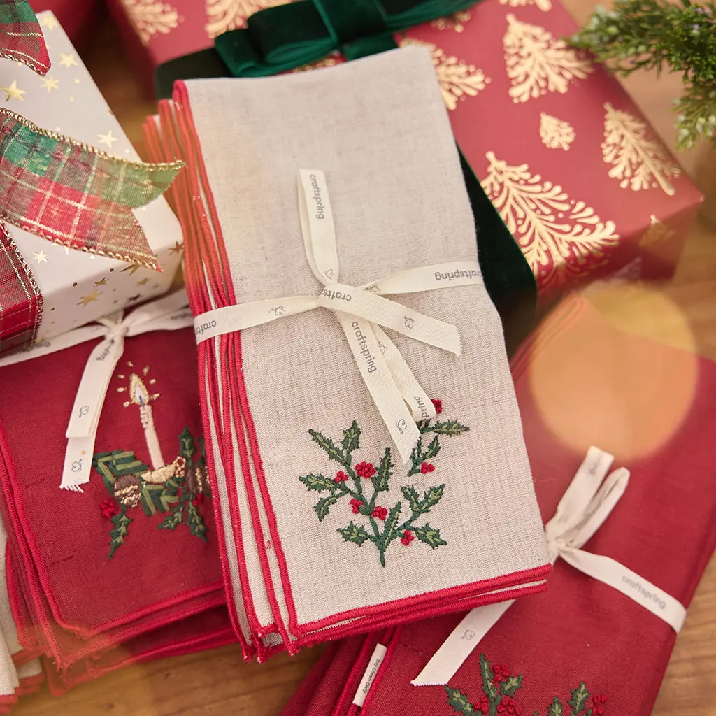 Natural Holly Linen Napkins - Set of 4