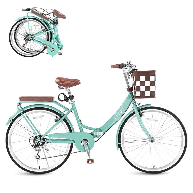 "26" Women's Foldable Commuter Bike - 7-Speed Gears & Front Storage Basket | Effortless Portability for City Rides, Campus Errands & Weekend Adventures"
