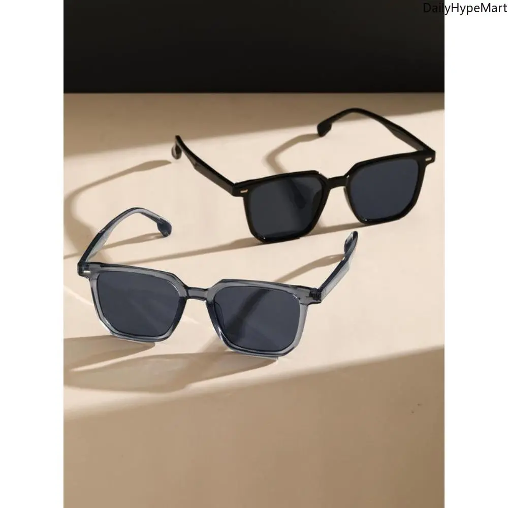 Unisex 2-Pack Simple Minimalist Square Sunglasses - Geometric Light Plastic Feels Easy Frames, Sports Beach Eyewear, Men's Sunglasses, Comfortable Cute Unique Funky Daily Fashionable Lightweight Eyewear