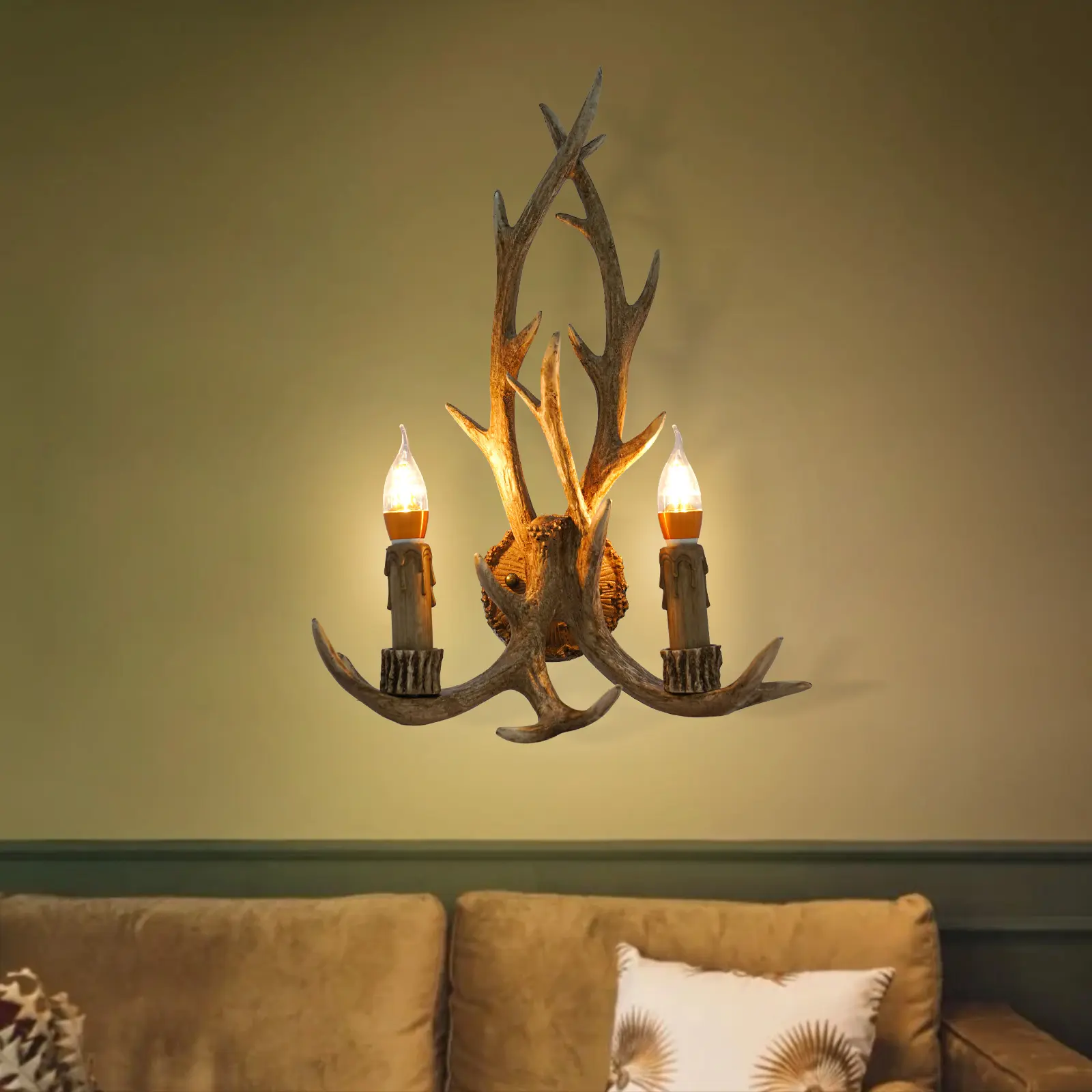 CNCEST Antler Wall Lamp with LED Light - Resin-Iron Fixture, Modern Rustic Decorative Lights, Cozy Indoor Wall Mount Home Accessory for Dining Room, Thanksgiving Decor