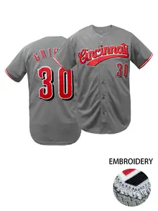 Cincinnati City Baseball Jersey for Unisex Adults, Embroidered Number 30, Red Grey
