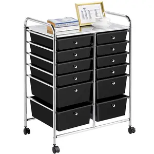 【12 Drawers】Yaheetech Rolling Storage Utility Cart 2 Drawer Sizes (8 Small & 4 Large), Lockable Casters, Storage Bin 20kg Top Capacity, 5-Minute Assembly Storage Bin  Multipurpose Movable Organizer Cart Office/Home Use