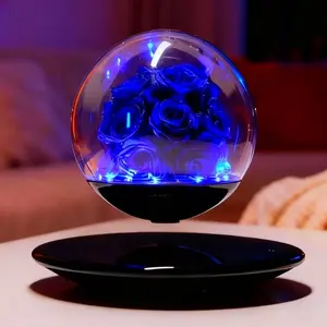Magnetic Levitating Preserved Flowers Blue Rose with LED Lights 360° Rotating Floating Flower Lamp for Home Desk Decor, Unique Romantic Gift for Valentine's, Anniversaries, and Weddings
