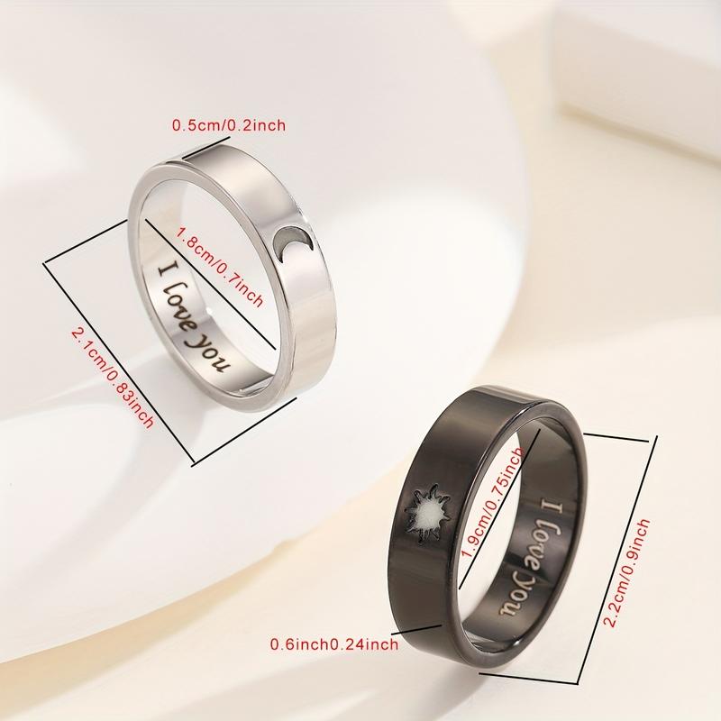 Glow-in-the-Dark Moon and Sun Love Rings - Minimalist 201 Stainless Steel Couple Jewelry, Romantic Gift for Valentine'S Day, Anniversaries, Birthdays, Valentine'S Day Jewelry|Minimalist Style|Durable Rings, Love Rings